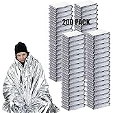 Quuhooki 200PCS Emergency Blankets Foil Mylar Thermal Individually Wrapped, Waterproof Survival Blanket for Camping, Outdoors, First Aid Kit Travel
