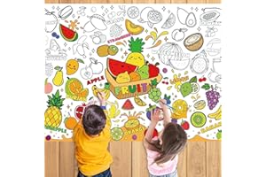 43.3x31.5 Fruit Coloring Poster with Picture, Giant Cute Painting Poster, Large Coloring Tablecloth for Classroom Home Birthd