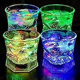 UPZAI LED Old Fashioned Glasses: 10oz Liquid Activated Multicolor Light Up Drinking Tumblers Set of 4 - Plastic Fun Cups for Water Beer Cocktail Whiskey Bar Party