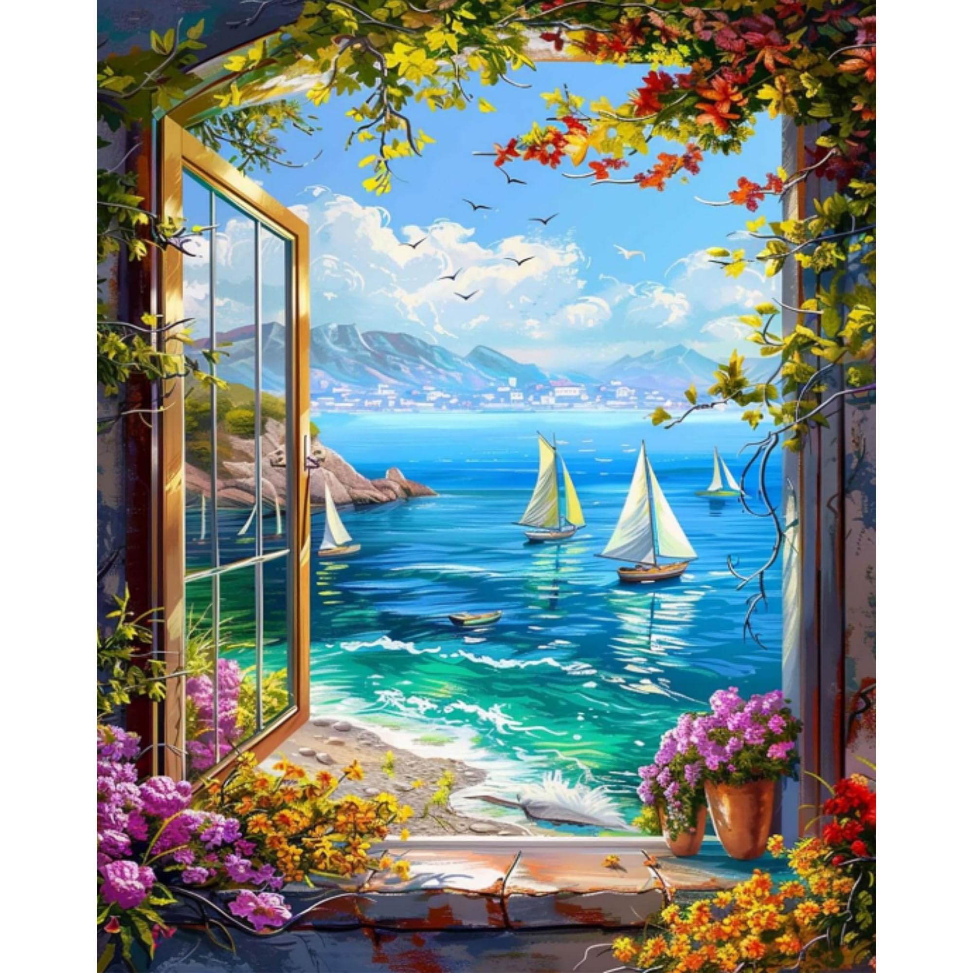 Arttoplus Window View Paint by Numbers for Adults Beginners-Landscape Adult Paint by Numbers Canvas Kits,Painting by Numbers for Adults for Gift Home Wall Decor(16x20inch)