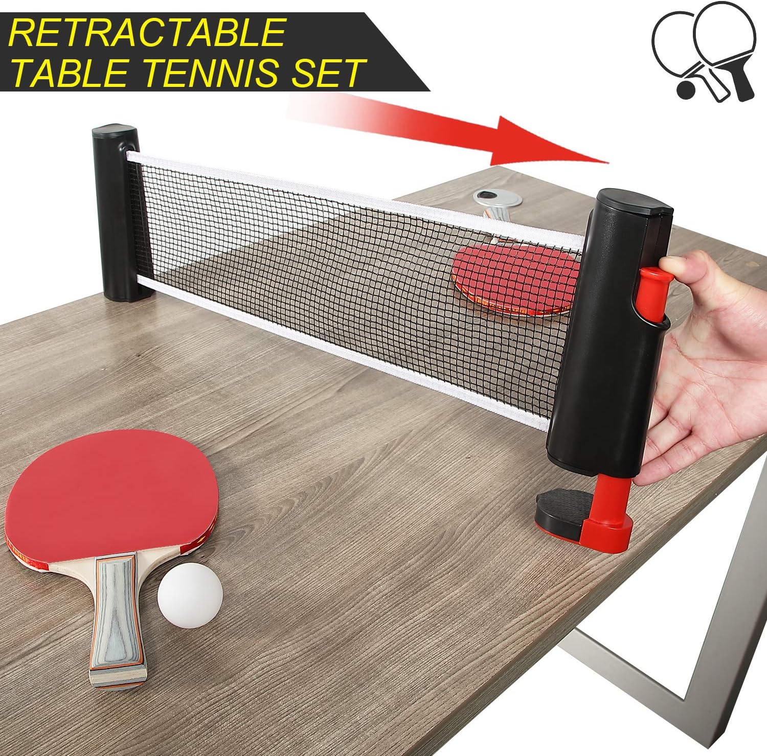 All-in-One Portable Table Tennis Set, Portable Carry Retractable Telescopic Table Top Tennis Net Rack with Table Tennis Racket Ping Pong for Indoor Outdoor Anywhere Entertainment Game Sports Gift : Sports & Outdoors
