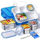 TIME4DEALS Bento Box Stainless Steel Lunch Box Set with for Lunch Bag Kids Adult 5-Compartment Leakproof Insulated Lunch Containers with Utensils for School Works, Metal Lunchbox Tray BPA-Free (Blue)