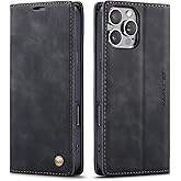 QLTYPRI for iPhone 16 Pro Max Case Wallet with Card Holder, Vintage PU Leather Kickstand Magnetic Closure Shockproof Folio Book Cover Case for iPhone 16 Pro Max - Black