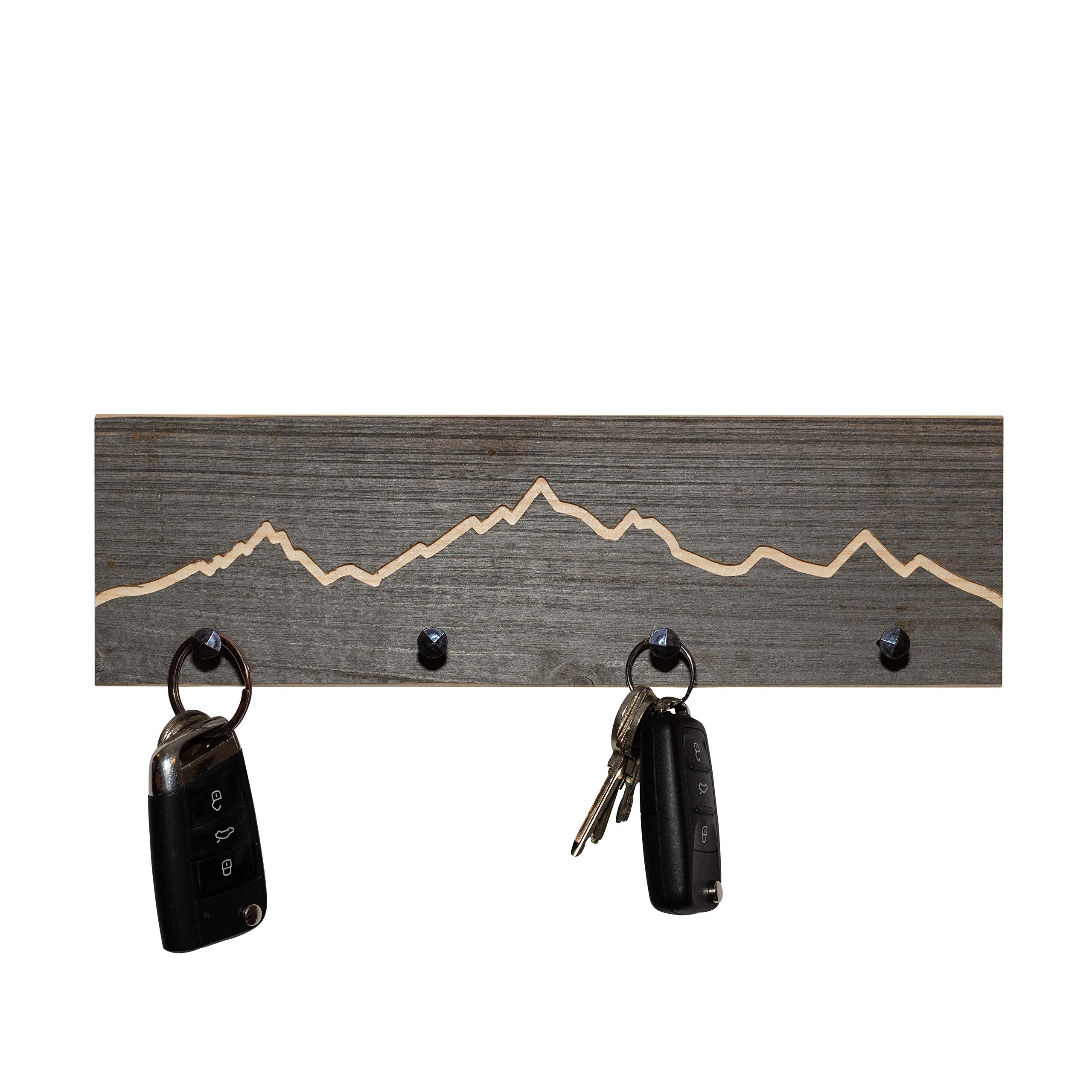 WOODS Key Holder Antique Wood Mountain Motif