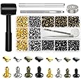Alritz 240 Sets Leather Rivets, Double Cap Rivets Tubular 4 Colors 2 Sizes Metal Studs with Fixing Tools for DIY Leather Craft/Clothes/Shoes/Bags/Belts Repair Decoration