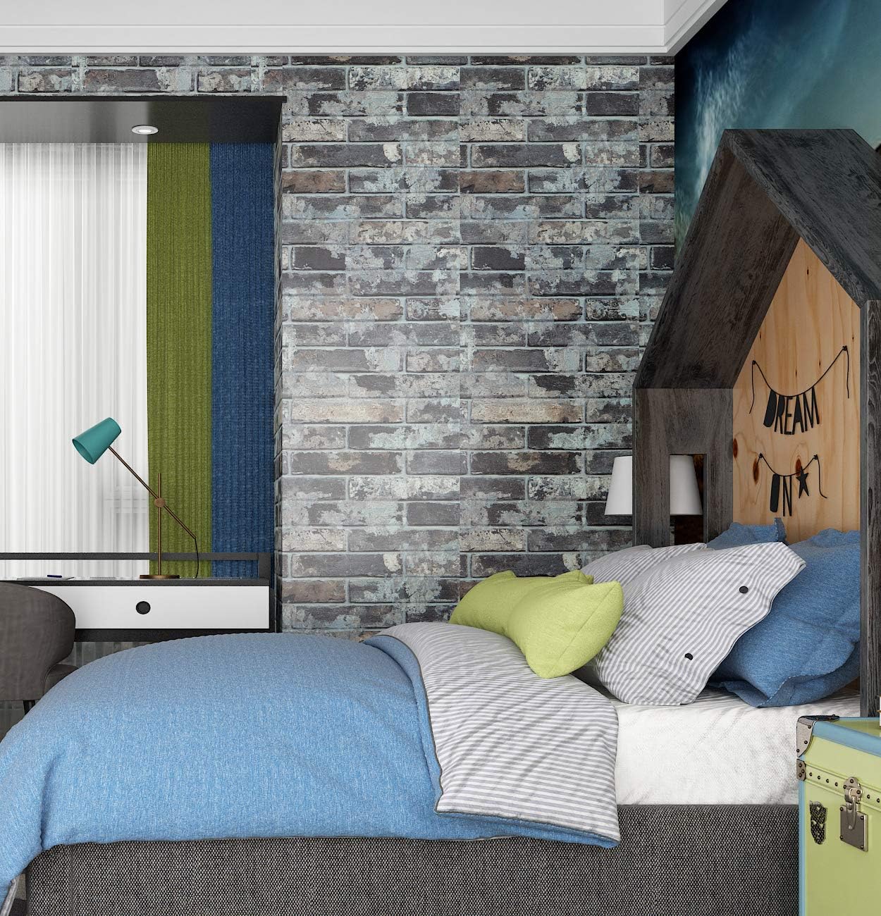 Livelynine Grey Brick Wallpaper for Kitchen Bathroom Waterproof 40CM x 5M 3D Wallpaper for Bedroom Boys Living Room Washable Kitchen Wallpaper Grey Brick Wall Effect Wallpaper Self Adhesive 3D - Image 5