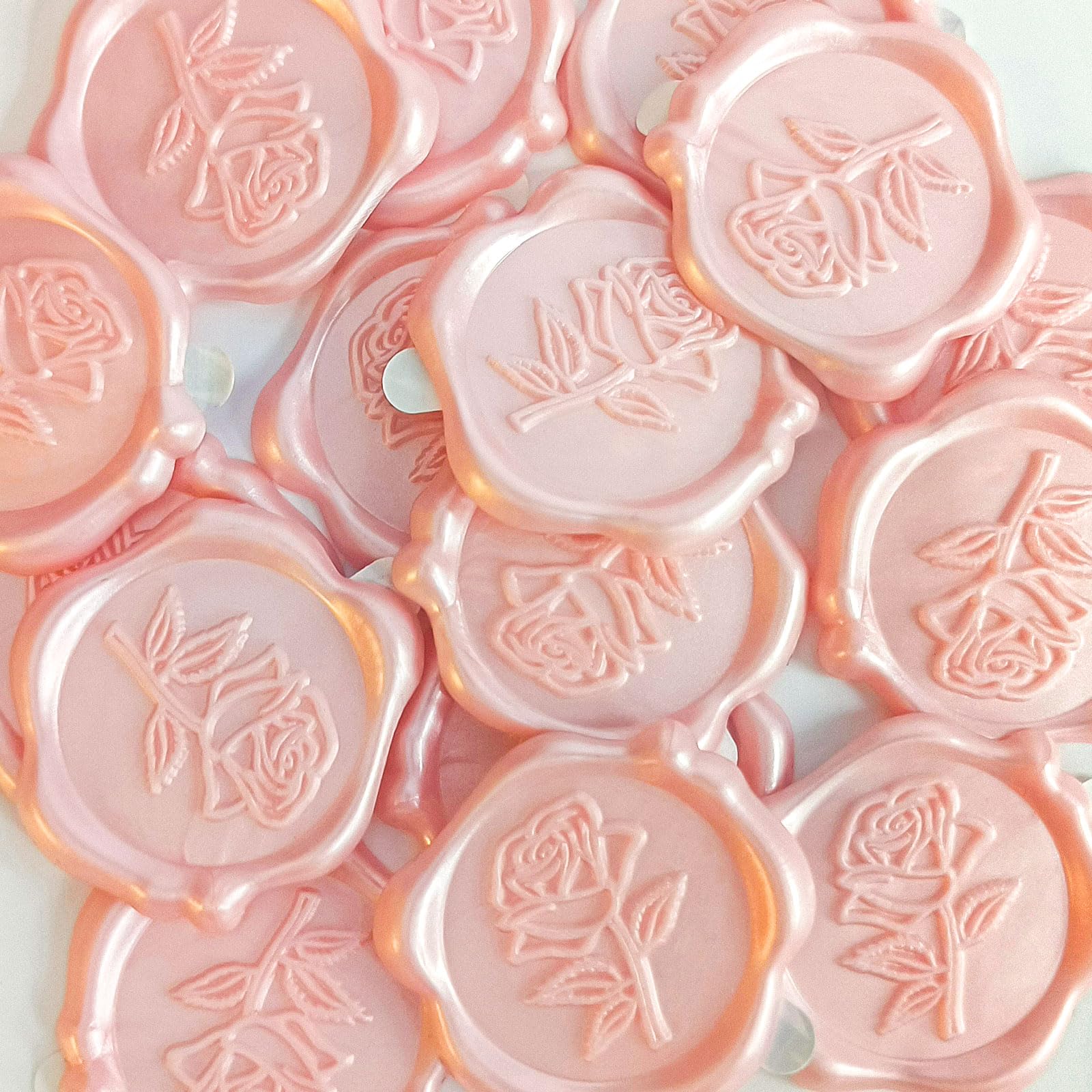 Pilloze 50 Pcs Adhesive Pink Rose Wax Seal Stickers, Rose Wedding Invitation Seal, Pink Rose Seals for Envelope, Easy to Use Rose Envelope Stickers with Good Adhesion