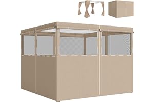 Outsunny Gazebo Curtains, 10' x 10' Outdoor Universal Replacement Privacy Curtain, 4-Panels Sidewall with Roll up Mesh Window