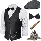 BABEYOND 1920s Mens Gatsby Gangster Vest Costume Accessories Set Fedora Hat