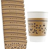 Versatile Recyclable Coffee Cup Sleeves 10-24oz 50pk. Eco-Friendly Disposable Cardboard Sleeve Insulated for Hot Drinks. Fits 10 12 16 20 24 Ounce Togo Paper Cups Perfect for Cafes, Shops, Office.