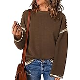 Dokotoo Sweaters for Women Fashion Solid Crewneck Loose Fit Long Sleeve Contrast Cable Knit Pullover Sweater Jumper Tops