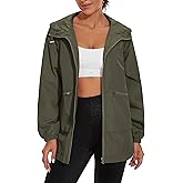 PESION Womens Waterproof Raincoat Lightweight Rain Jacket Trench Coat Hooded Windbreaker With Pockets for Outdoor