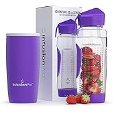 Infusion Pro 32 oz Fruit Infuser Water Bottle with Straw Lid : Insulated Sleeve : 50 Recipe Fruit Infusion eBook : Bottom Loading, Large Water Infuser for More Flavor : Unique Gift Idea