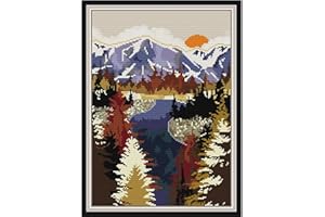 Svarog Stamped Cross Stitch Kits Beginners Full Range of Embroidery Patterns Starter Kits for Adult or Kids DIY Cross Stitches Needlepoint Kits 14CT-Mountains Valley Sun Nature（3） 11.8x15.75 inch