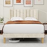 alazyhome Platform Bed Frame Full Size with Upholstered Headboard, Solid Wood Slats Support, No Box Spring Needed, Noise Free