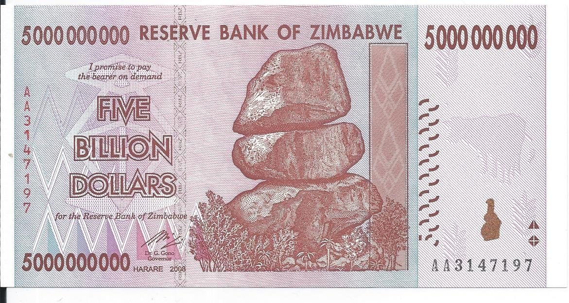 Beverly Oaks Zimbabwe 2008 5,000,000,000 Dollars, Multicoloured, 75x150 mm
