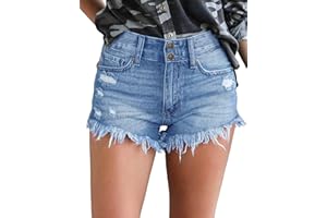 luvamia Women Casual High Waisted Denim Shorts Frayed Raw Hem Ripped Jeans Shorts