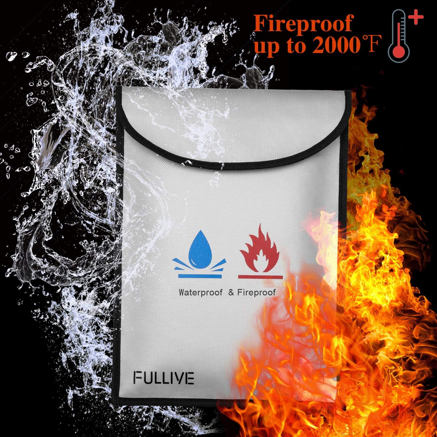 Fireproof Document Bag - 15"X11" Fireproof Safe Bag, 7"x9" Money Pouch Envelope, Non-Itchy Silicone Coated File Storage, Waterproof Document Holder, Money Bag with Zipper - - 