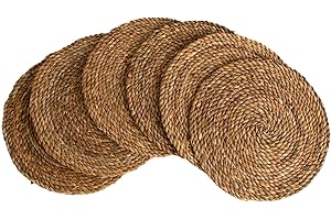 KAZI Essentials Boho Round Woven Placemats – Set of 6, Natural Wicker Cattail Placemats, Braided Heat Resistant Non-Slip Weave, Eco-Friendly Handmade by African Artisans (13" Round, Natural Cattail)