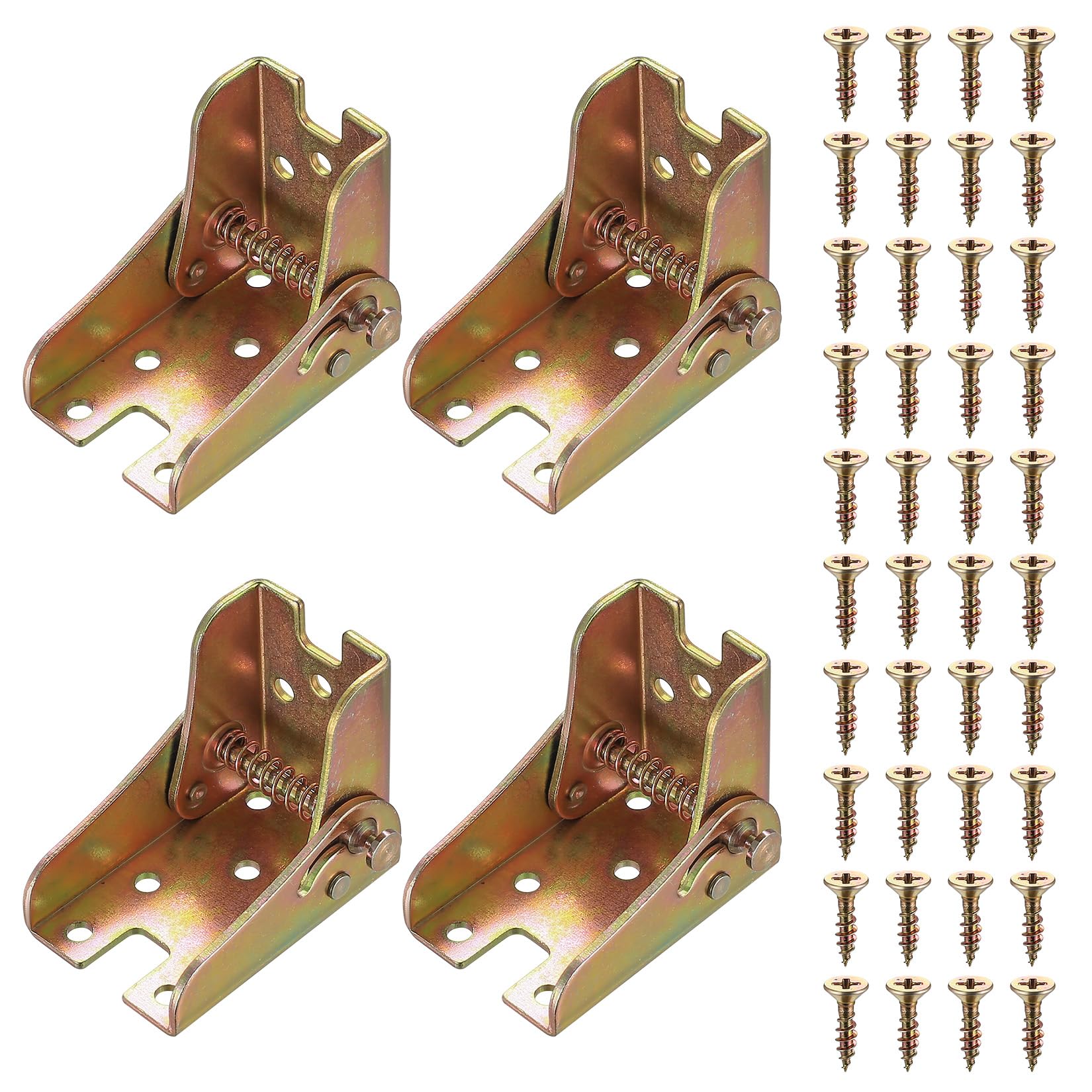 4 Pcs Folding Table Legs, 90 Degree Self Locking Foldable Hinges, Locking Folding Table Hinge, Lock Extension Hinges for Bed Leg Feet Work Bench Support Brackets (Brass Color) — image 1