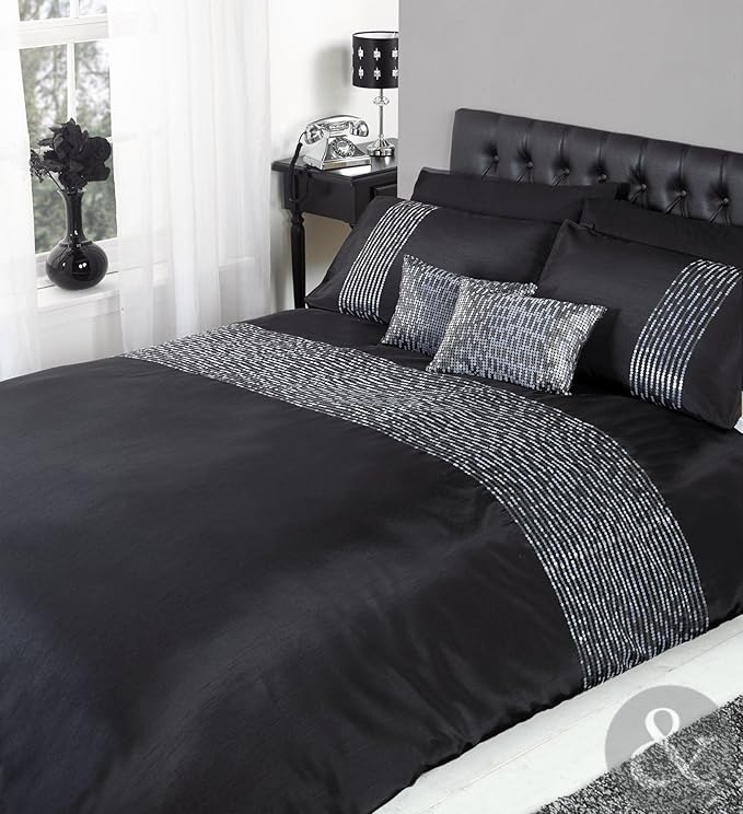 Just Contempo LUXURY SEQUIN DUVET COVER Satin Bedding Embroidered