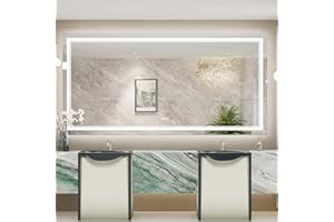 TokeShimi 36x72 Inch Bathroom LED Mirror Front Lighted Backlit Vanity Mirror with Double Light Strip 3 Colors CRI 90+ Anti-Fo