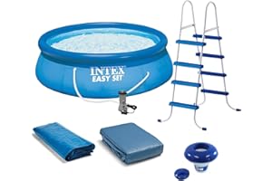 INTEX Easy Set Inflatable Swimming Pool Set: 15ft x 48in – with 1000 GPH Cartridge Filter Pump and Hydrotools Chlorine Dispenser – Easy Assembly