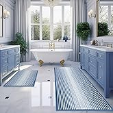 BSICPRO Bathroom Rugs and Mats Sets, 2 Piece Thick Absorbent Chenille Bath Mat Rug Set Non Slip, Soft Shaggy Bath Room Floor Mats for Bathroom, Machine Washable (Sky Blue, 20" x 47" Plus 16" x 24")