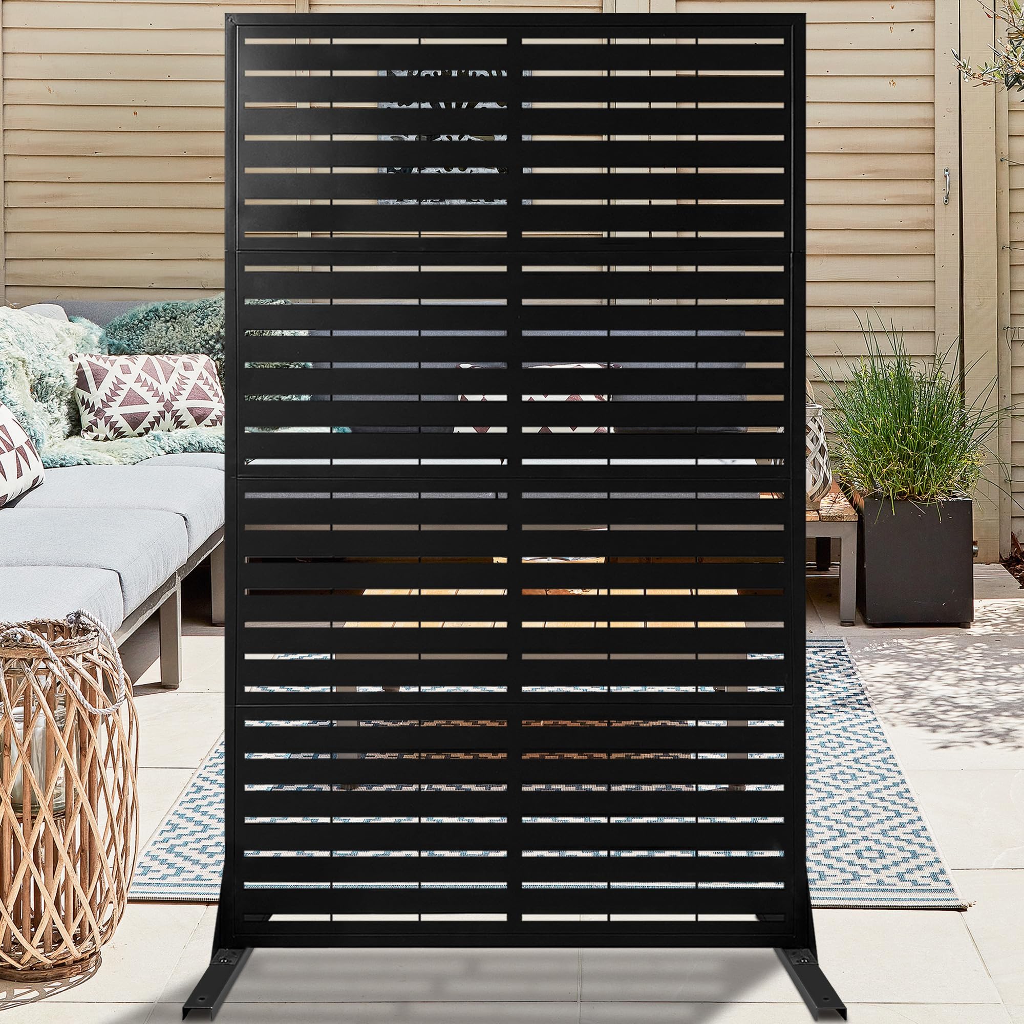 Photo 1 of ********Parts Only**********Outdoor Privacy Screen 6 x 3.7 Ft, Metal Privacy Screen with Heavy Stable Base,Freestanding Patio Screens for Indoor Balcony Garden Backyard,Black