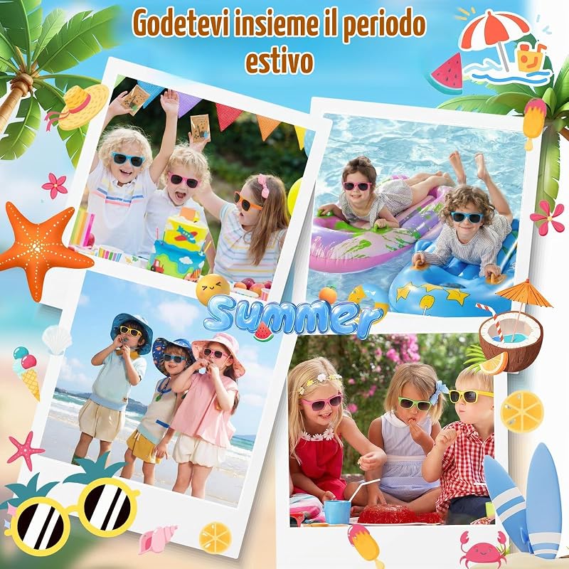 Occhiali da sole colori neon, 24 pezzi per bambini, regali per feste, per uomini e donne, perfetti per estate, spiaggia, piscina, compleanni e all’aperto