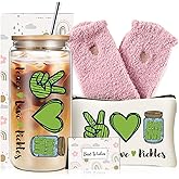 DHQH Pickle Birthday Gifts for Pickle Lovers, Peace Love Pickles Cosmetic Pouch, Pickle Themed Christmas Gifts Set with 16 oz Glass Cup