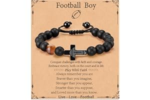 VULETO Baseball/Football/Soccer/Basketball Cross Bracelet Gifts for Teen Boys, Natural Beaded Bracelet Christian Religious Christmas Stocking Stuffers Jewelry Gifts for Him Teenage Boys