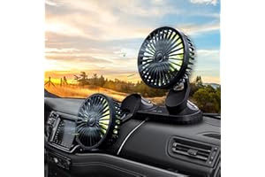 Ouffun Fan for Car, Double Head Car Fan 360°Adjustable Auto Electric Car Cooling Fan 3 Speed Regulation Vehicle Fans Strong Wind Mute Run USB Powered Air Circulation Fan for Sedan/SUV/RV/Truck/Boat