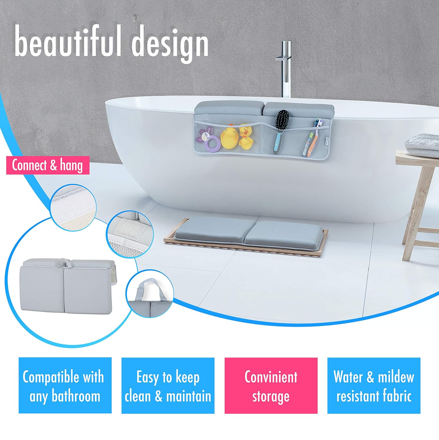 Elis & Alis Bath Kneeler with Elbow Rest Pad, Baby Bath Kneeling Set, Knee and Elbow Cushioned Support, Water Resistant Fabric, Mesh Pocket for Infant Toys & Bathing Accessories : Baby