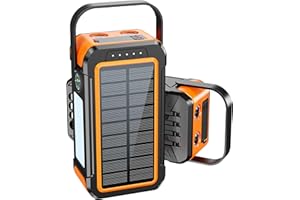 SNGKMSYG Ultra High Capacity Solar Power Bank 80000mAh, PD18W Solar Charger Power Bank with Built-in Cables, 4 Outputs & 2 Inputs, Outdoor Battery Pack with LED Flashlight for Outdoor Camping Survival(Orange）