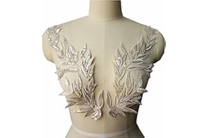 JINMOMOMO White Gold Leaf Leaves Lace Patches Fabric Sequin Embroidered Party Gown Appliques Collar Sew Patch for DIY Wedding Decoration Dress Decor (Light Gold)