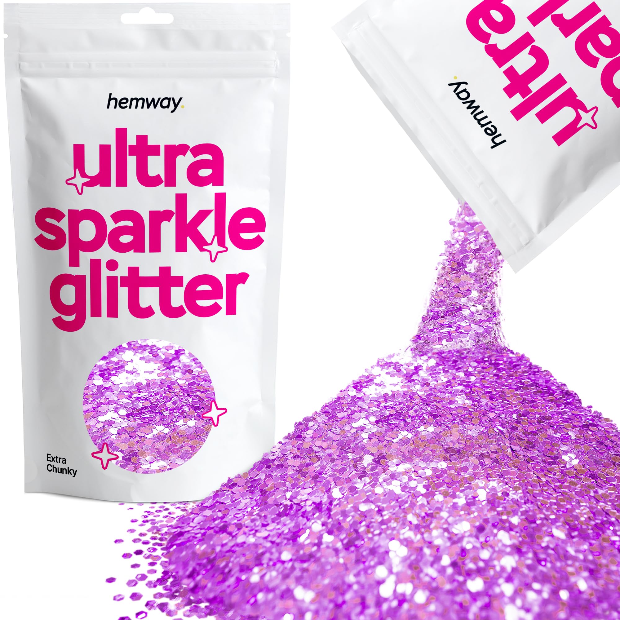 Hemway Ultra Sparkle Glitter Lavender Purple 100g Extra Chunky | Glitter for Arts & Craft, Makeup, Nail Art, Crafting, Card Making, Sparkle Decoration