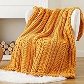 Battilo Mustard Yellow Throw Blanket for Couch, Chunky Knit Throw Blanket, 50"x60", Gold Fall Throw, Super Soft Cozy Warm Chenille Knit Blankets for Bed, Sofa, Living Room