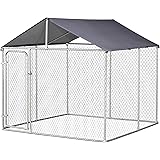 PawHut Outdoor Dog Kennel Galvanized Steel Fence with Cover Secure Lock Mesh Sidewalls for Backyard