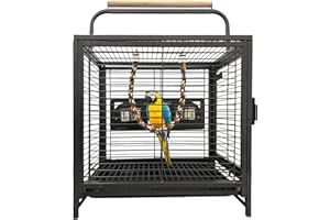 Ganggend XXL 26" H x 19" L x 15" W Portable Bird Travel Carrier Cage, Parrot Cage with Handmade Rainbow Rope, Stainless Steel