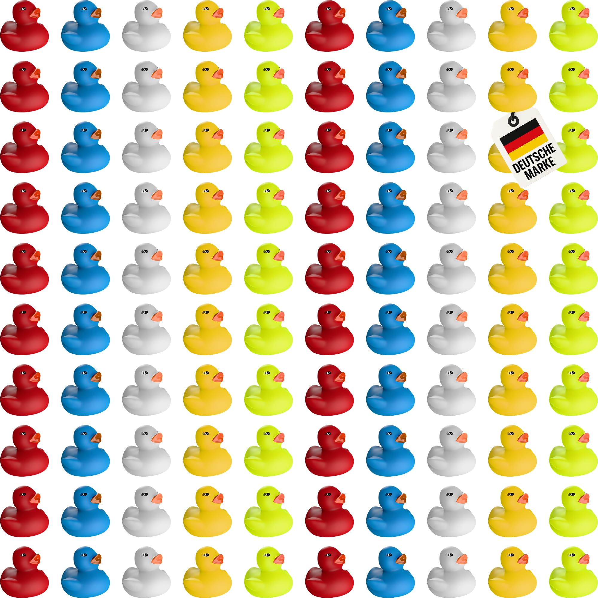 Wellgro 200 Rubber Ducks - Colourful (Yellow, Red, White, Blue, Green) Each Squeaky Duck Approx. 3.5 x 3 cm (diameter x height), rubber duck, in the net.