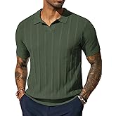 PJ PAUL JONES Mens Polo Shirts Regular Fit Textured V-Neck Knit Golf Polos