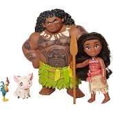 Moana Disney Doll with Maui Demigod Doll Figure, 4 Piece Little Petite Story Telling Gift Set for Girls Ages 3 and Up