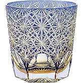 JEKE Edo style Color Hand Cut Crystal Glass Tumbler Whisky Gass 9 Oz Glassware with Luxury Gift Box,Cocktail-Vodka-Beer Drinkingware Glasses In Gift Carton (Blue)