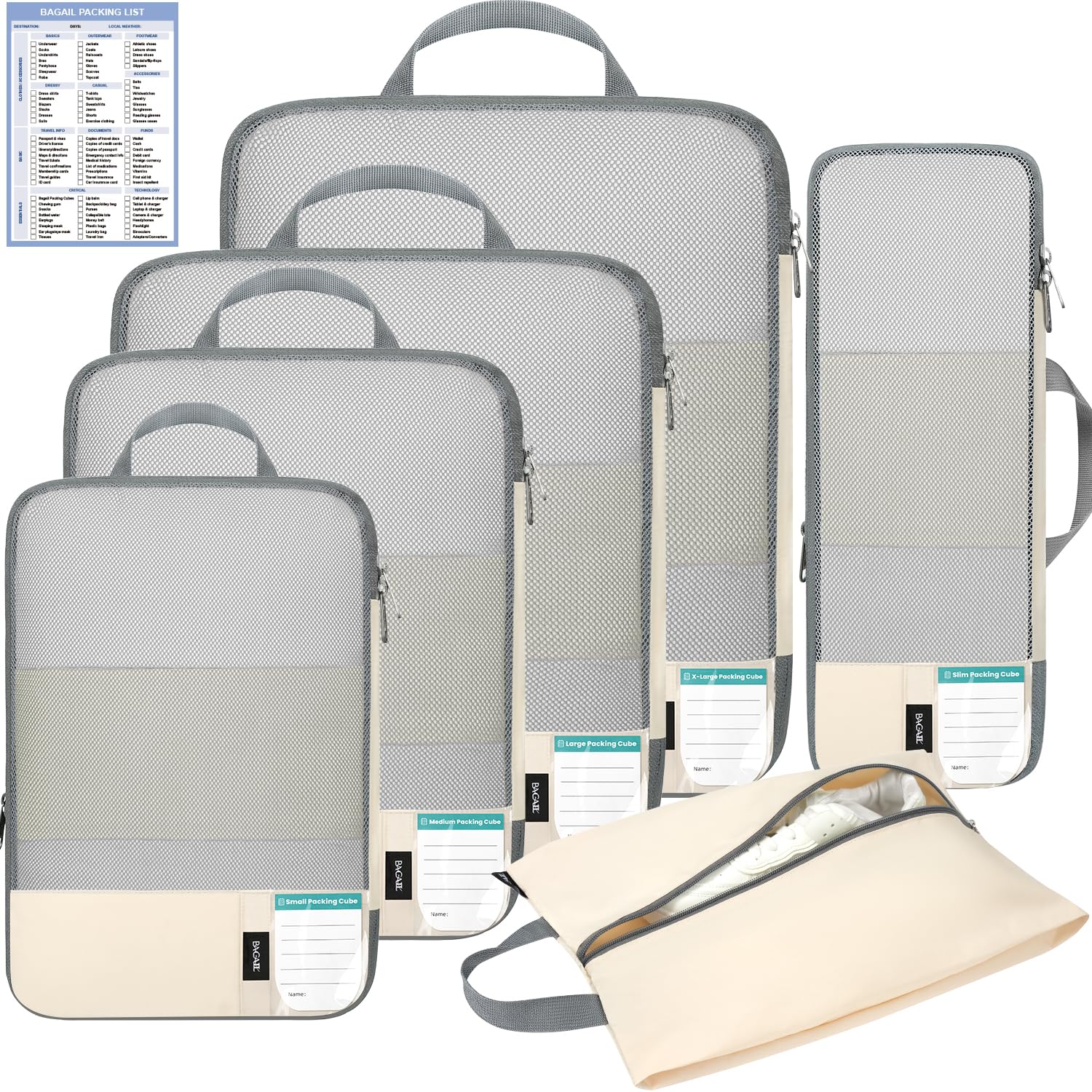 Photo 1 of BAGAIL 6 Set/4 Set Lightweight Compression Packing Cubes for Travel, Anti-Tearing Expandable Organizer Bags for Suitcase(6 Set, Beige)