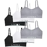 Livona Training Bras for Girls-Sports Bra for Teen Wireless Fitness Padded Everyday Bralette Crop Cami Tank Top(6-14)