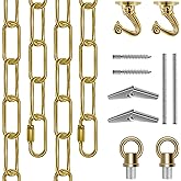 Omytie 15 Ft Heavy Duty Hanging Chain Kit with Connection Locks & Swag Ceiling Hooks for Lighting Fixture, Chandelier, Pendant, Lantern, Swag Lamp, Plant/Flower/Fruit Basket, Bird Feeder (Brass)