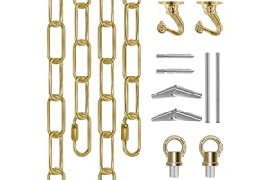 Omytie 15 Ft Heavy Duty Hanging Chain Kit with Connection Locks & Swag Ceiling Hooks for Lighting Fixture, Chandelier, Pendant, Lantern, Swag Lamp, Plant/Flower/Fruit Basket, Bird Feeder (Brass)