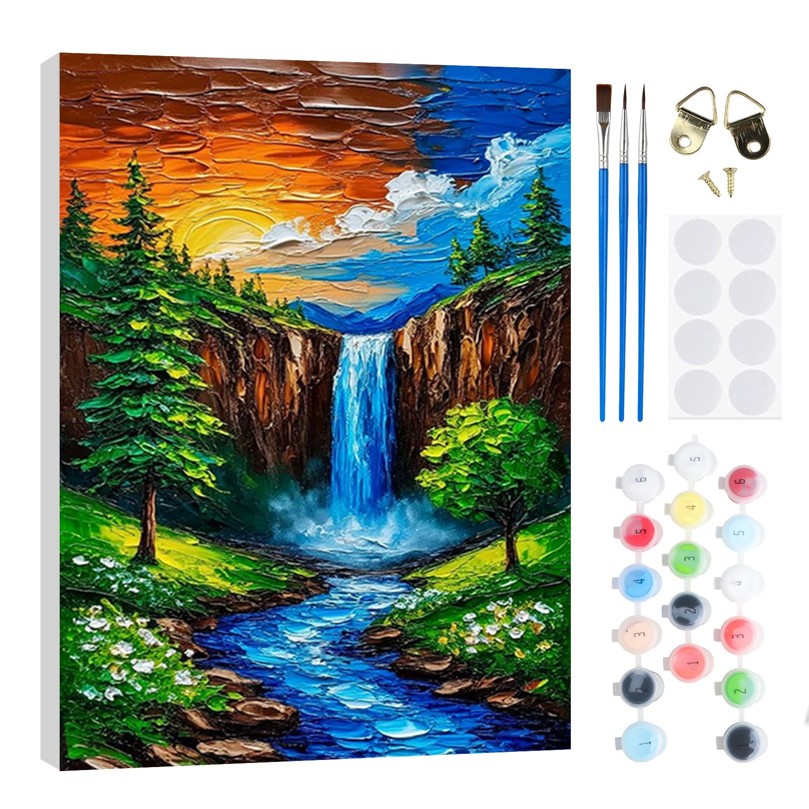 RICUVED DIY Landscape Paint by Numbers for Adults -Waterfall Canvas Oil Painting Kits,Craft Art Painting with Wooden Frame Kit Acrylic Pigment Drawing Paintwork for Gift Home 20x30cm