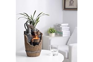 Tolevoit Tabletop Fountains Relaxation Soothing Sound Waterfall Fountain with LED Lights Indoor Zen Relaxation for Office Home Decorations Growing Plants to Purify The Air